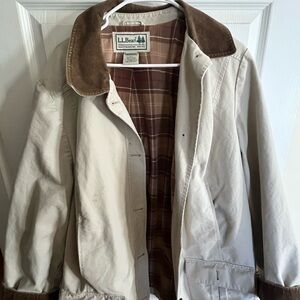 L.L. Bean Women's Beige Utility Jacket with Corduroy Collar